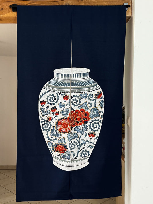 Noren Rideau Japonais vase et fleurs