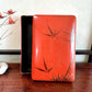 boite en laque japonaise urushi orange motif bambou