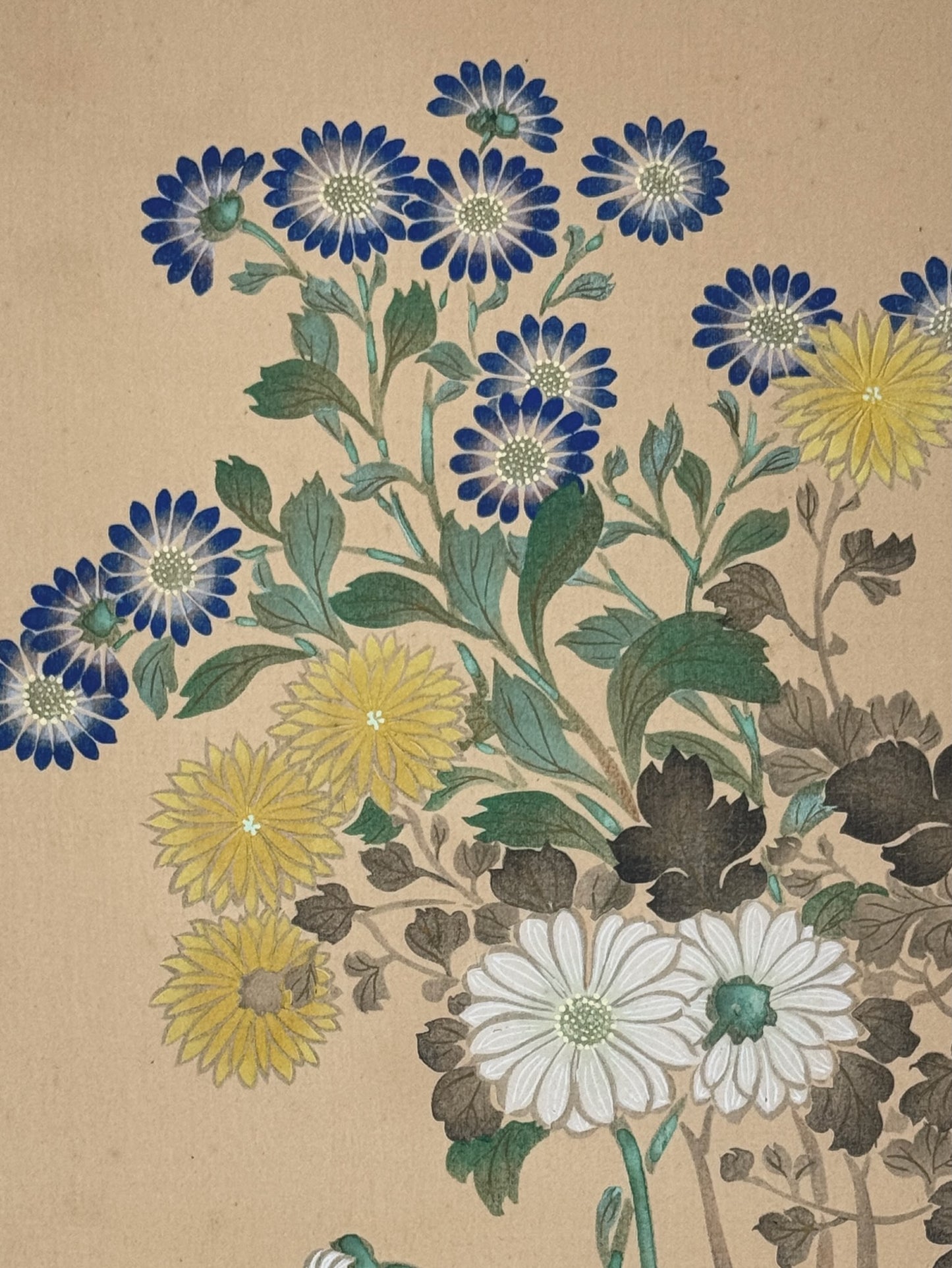 Estampe Japonaise | Chrysanthèmes et asters bleus