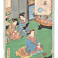 Estampe Japonaise de Kunisada, la Courtisane Hanamurasaki, 3 courtisanes à la cérémonie du thé