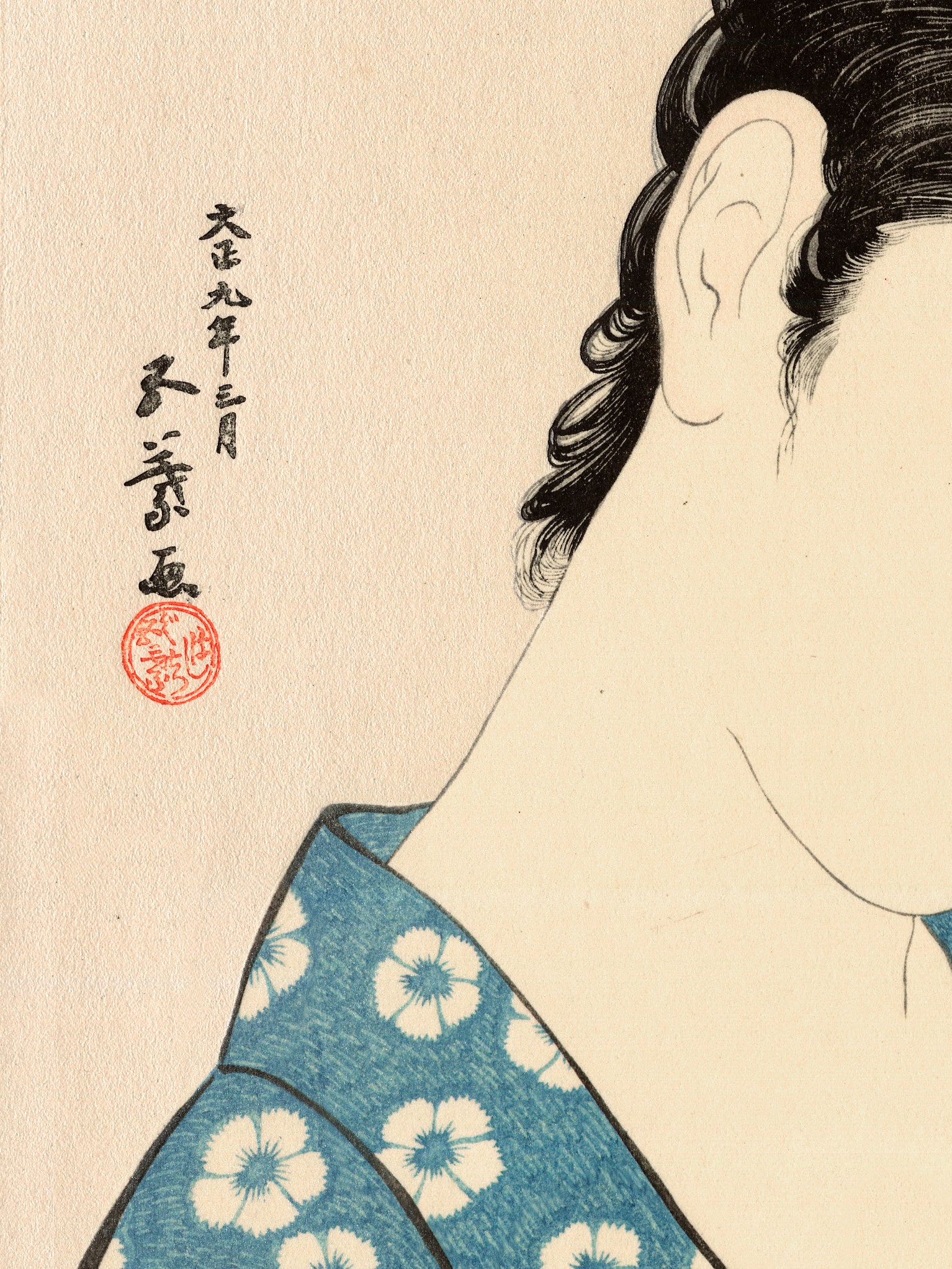 Estampes Japonaise de Goyo, Femme se peignant