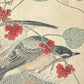 Estampe Japonaise Keinen Imao, grives et vigne serpent, fruit rouge, oiseau, feuilles vertes, gros plan sur l'oiseau au sol
