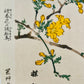 estampe japonaise oiseau et fleurs jaunes, calligraphie japonaise