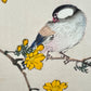 estampe japonaise oiseau et fleurs jaunes, oiseau endormi