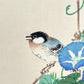 estampe japonaise oiseau et fleurs bleues, mésange