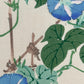 estampe japonaise oiseau et fleurs bleues, les feuilles verte