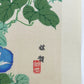 estampe japonaise oiseau et fleurs bleues, signature de l'artiste