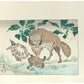 estampe japonaise de Kyosai, Tanuki jouant avec une tortue