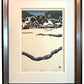 estampe japonaise paysage de neige de Nishijima, avec cadre noir et argent