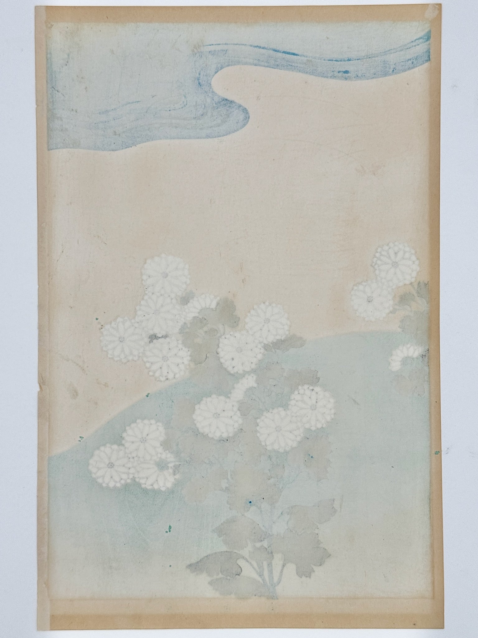 estampe japonaise Chrysanthème et rivière d'Ogata Korin école Rinpa, verso de l'estampe