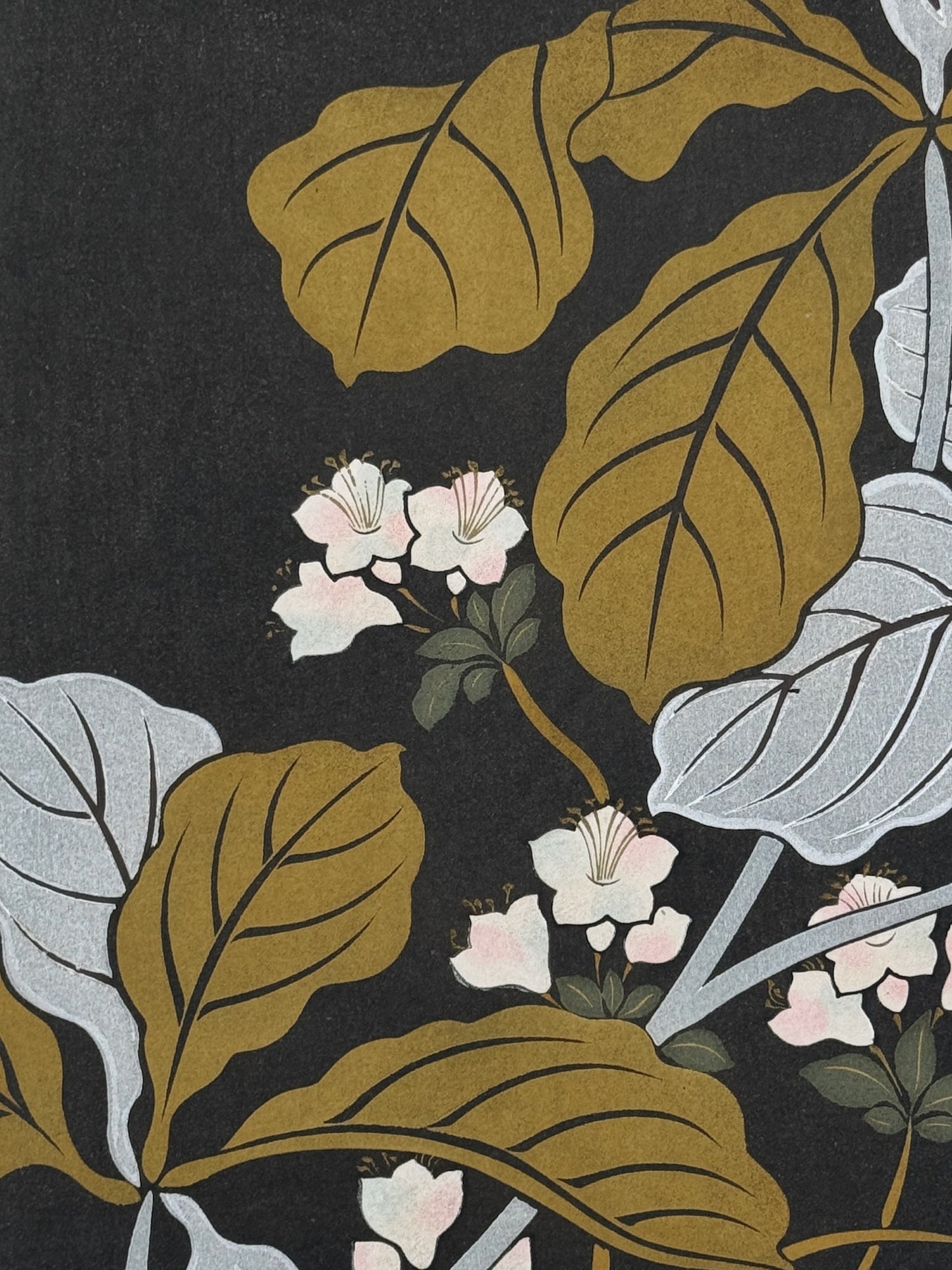 Estampe Japonaise Ecole Rinpa | Feuilles argent et or