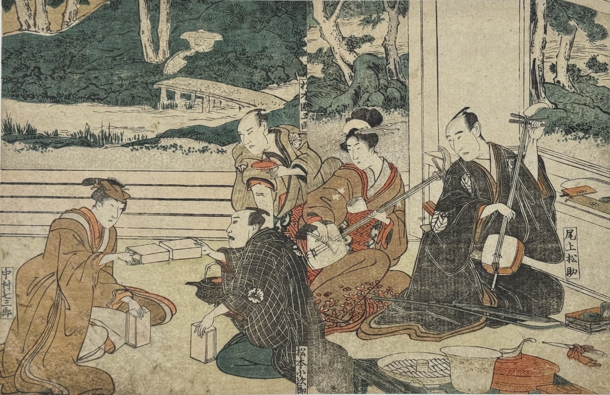 estampe japonaise de Toyokuni Utagawa musiciens assis jouant du shamisen