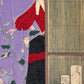 estampe japonaise de Tsukioka Yoshitoshi, femme en kimono violet à fleurs grimpantes, sceau et signature 