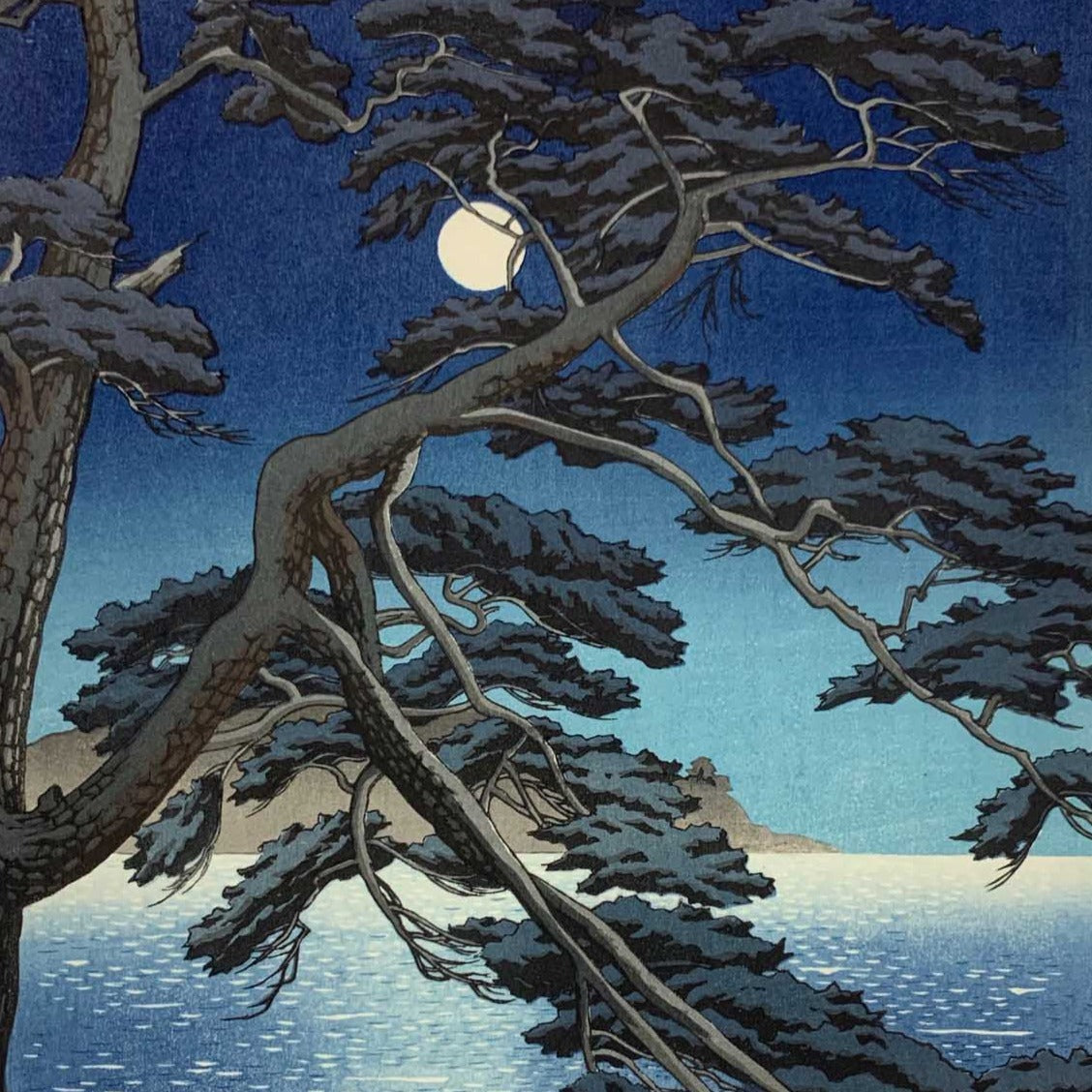 Estampe Japonaise de Kawase Hasui | Pleine lune sur la plage d'Enoshima