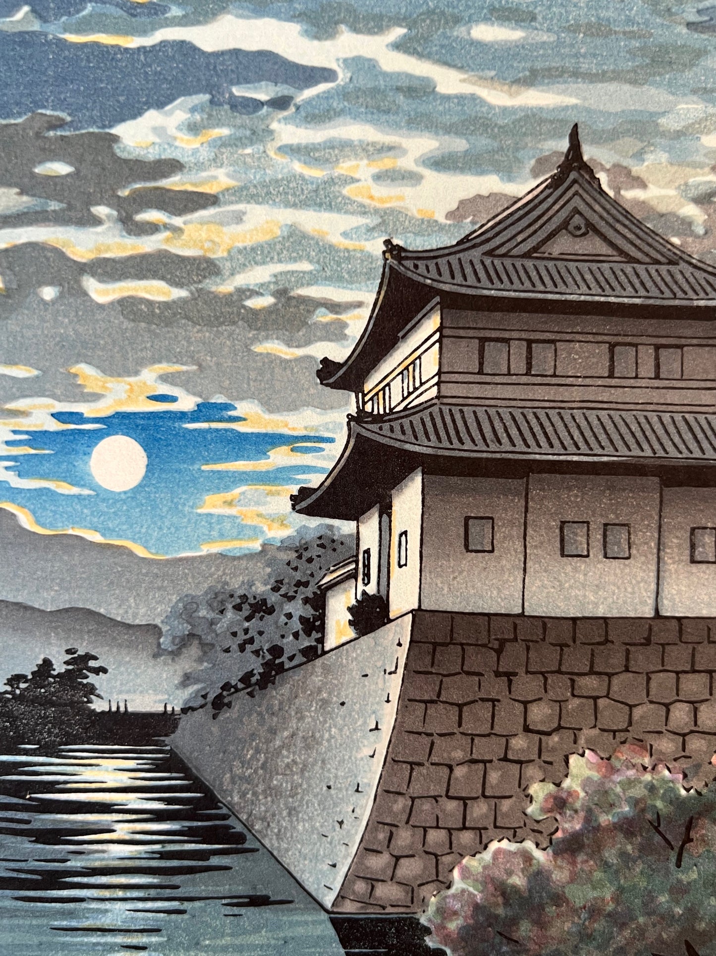 Estampe Japonaise de Koitsu Tsuchiya | Château de Nijo de Nuit lune